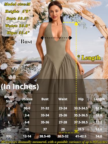 Image of ChiaoLezhee Deep V Neck Dress, Halter Maxi Dresses, Vacation Date Night, Sexy for Women Corset Flowy Wedding Guest Drop Waist