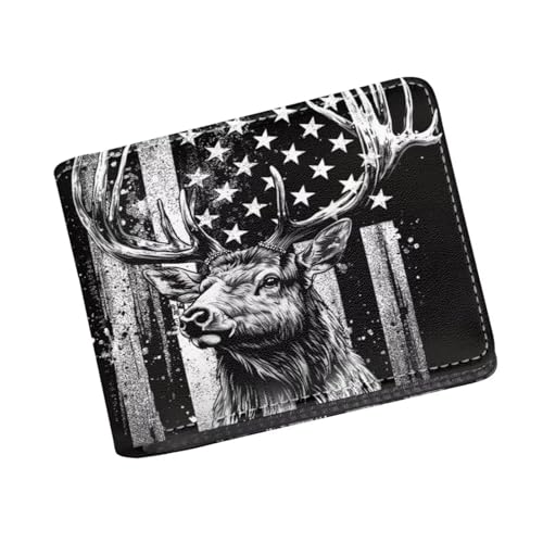 Image of Coldinair Deer USA Flag Leather Wallet for Boys Kids Purse Wallets Waterproof Leather Boys Bifold Wallet Credit Card Cash Id Holder Cool Slim Bifold Small Coin Purses