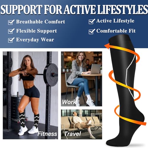 Image of 3 Pairs Knee High Graduated Compression Socks For Women and Men - Best Medical, Nursing, Travel & Flight Socks - Running & Fitness - 15-20mmHg