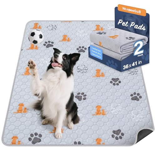 Image of WanpeeGoo Washable Pee Pads for Dogs, Waterproof, 36 x 41 in, 2 Pack, Orng | Super Absorbent, Waterproof and Non-Slip; Washable, Reusable Dog Pads for Crates, Playpens, Floors, Furniture and Travel