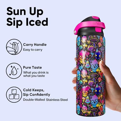 Image of Encool SwiftSip Insulated Stainless Steel Water Bottle with Straw - Leak Proof Sports Water Bottle for School, Travel, Keeps Cold All Day, One-Touch Flip Lid, BPA-Free, 32 oz, Trippy Skulls