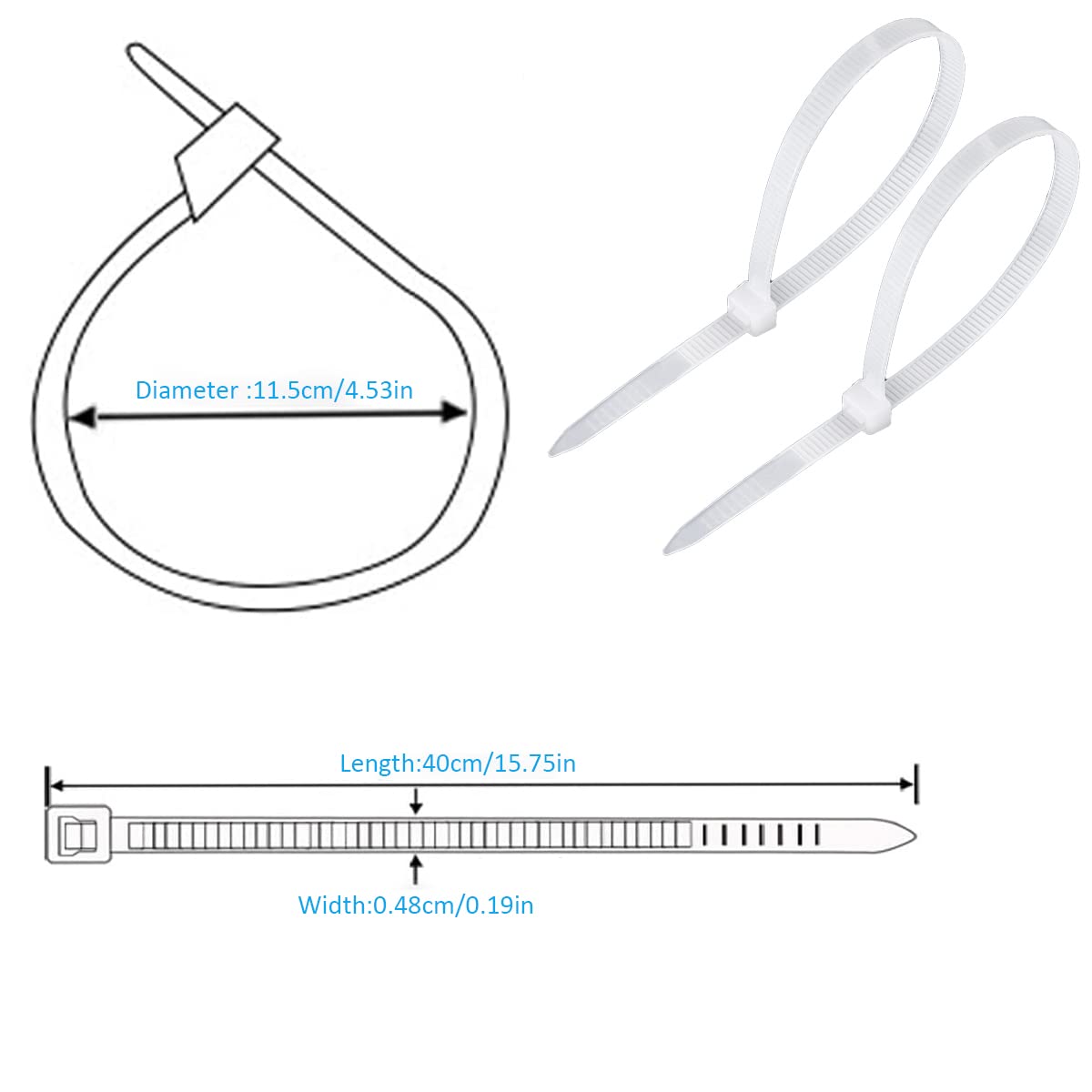 Lot De 100 Serre-Câbles Blancs 300mm - Attaches Nylon Résistantes 18kg Pour Orga Maison/Bureau