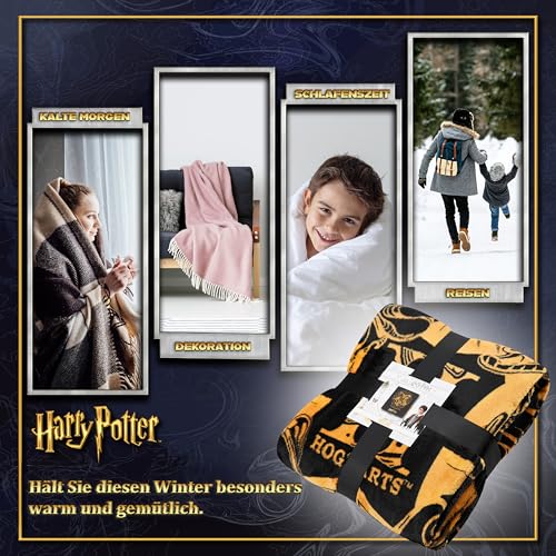 Harry Potter Kuscheldecke 150x130cm, Weiche Fleece Fleece Bett- und Sofadecke, Flauschige Decke mit Hogwarts Design, Gemütliche Geschenke für Fans
