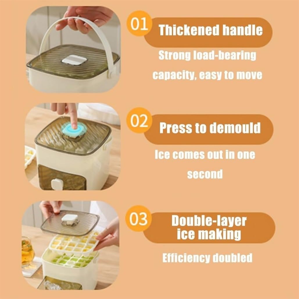 48-Cube Ice Cube Tray with Press Lid & Storage Bin, 2-in-1 Double Layer Silicone Ice Maker Set, Easy Release Ice Mold with Scoop and Tongs(Blue,2pcs)