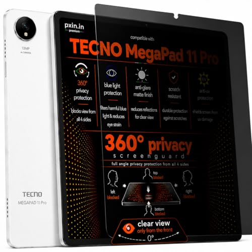 Image of Pxin 360 Pro Privacy Screen guard compatible with Tecno MegaPad 11 Pro | Anti Glare | Anti UV | Anti Blue | Anti Reflection | Privacy Filter | Unbreakable Build