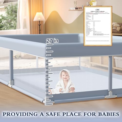 Image of XVISHX 65 x 50 Inch Baby Playpen, Playpen for Babies and Toddlers, Baby Play Pen Playard for Indoor & Outdoor Active Center Game Fence, with Skin-Friendly Fabric and Soft Breathable Mesh, Grey