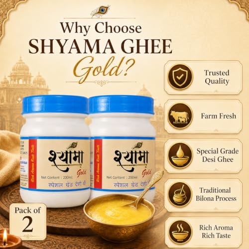 Image of SHYAMA GHEE Desi Buffalo Ghee 200 ML Each | Traditional Method Buffalo Ghee | Pure and Natural Nutritious Ghee with Rich Aroma (Pack of 2, 400 ML)