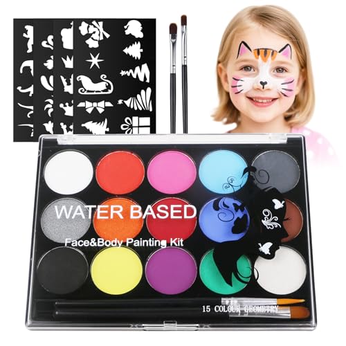 Alaoo Body Painting, 15 Colori Truccabimbi Kit, Face Painting, con 32 Stampini e 2 Pennelli,naturale e sicuro, Pittura Corpo Bambini Professionale, Adatto per feste, trucco, Halloween Alaoo Body Painting, 15 Colori Truccabimbi Kit, Face Painting, con 32 Stampini e 2 Pennelli,naturale e sicuro, Pittura Corpo Bambini Professionale, Adatto per feste, trucco, Halloween