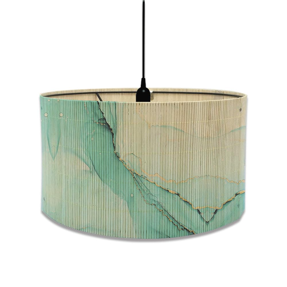 FANSU Round Drum Light Shade for Table Lamp, Modern European Marble Print Pattern Pendant Lampshades Easy Fit for Living Rooms, Bedroom, Hallways, Reading Room (30x30x23cm,Light Green)