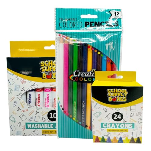 Elementary School Essentials Bundle | 1 Box - 91 Pieces per Box | School Supply Boxes - Back to School Essentials | Includes Binders, Folers, Notebooks, Filler Paper, Pencils, Notecards, Pens, & More