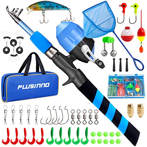 PLUSINNO Angelset für Kinder, Teleskopische Angelrute mit Angelrolle und Angelköder, Angelzubehör und Tragetasche für… – Bild 3