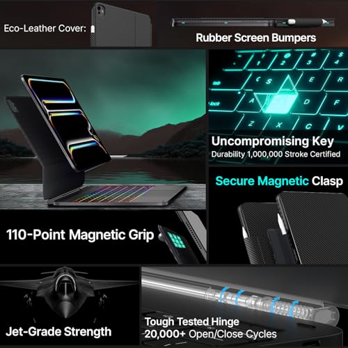 Image of typecase Keyboard Case for iPad Pro 13-inch (M5 2025 /M4 2024), Magic Keyboard with 11 Colors Backlight, Keyboard Case with Pencil Holder, Multi-Touch Trackpad, Easy-Set Magnetic Stand, Carbon Fiber