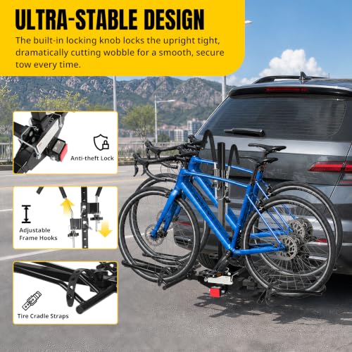 Image of MaxxHaul Platform Bike Rack for 2 Bikes - Hitch Mounted Tray Carrier for SUV, Van, & Truck - Adjustable Tire Cradles & Foam Padded Hooks - Fits 2 inch Class III & IV Hitches (50027)