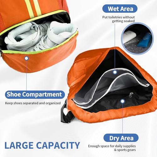 Image of JELUTAR Drawstring Backpack Gym Bag with Shoes Compartment, Orange
