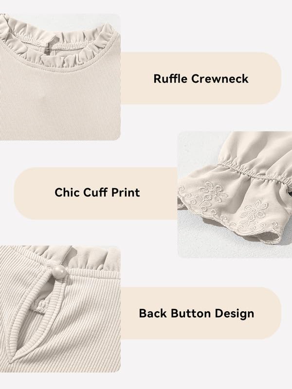 Cute Shirts for Girls Ruffle Long Sleeve Crewneck Ribbed Knit Blouses Tops 6-15 Years4