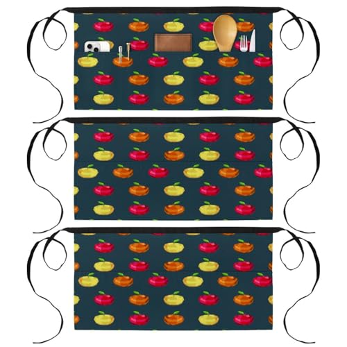 Tabliers courts de chef multicolores à motif fruits mûrs colorés avec 3 poches