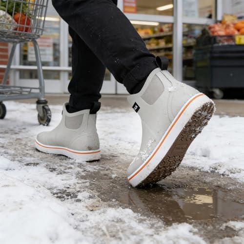 Image of Men's Waterproof Deck Boots, Slip-On Ankle Rubber Boots | 3.5mm neoprene with non-marking sole. 1.2 lbs light for all-day comfort. Dry feet for fishing, dock & yard work.