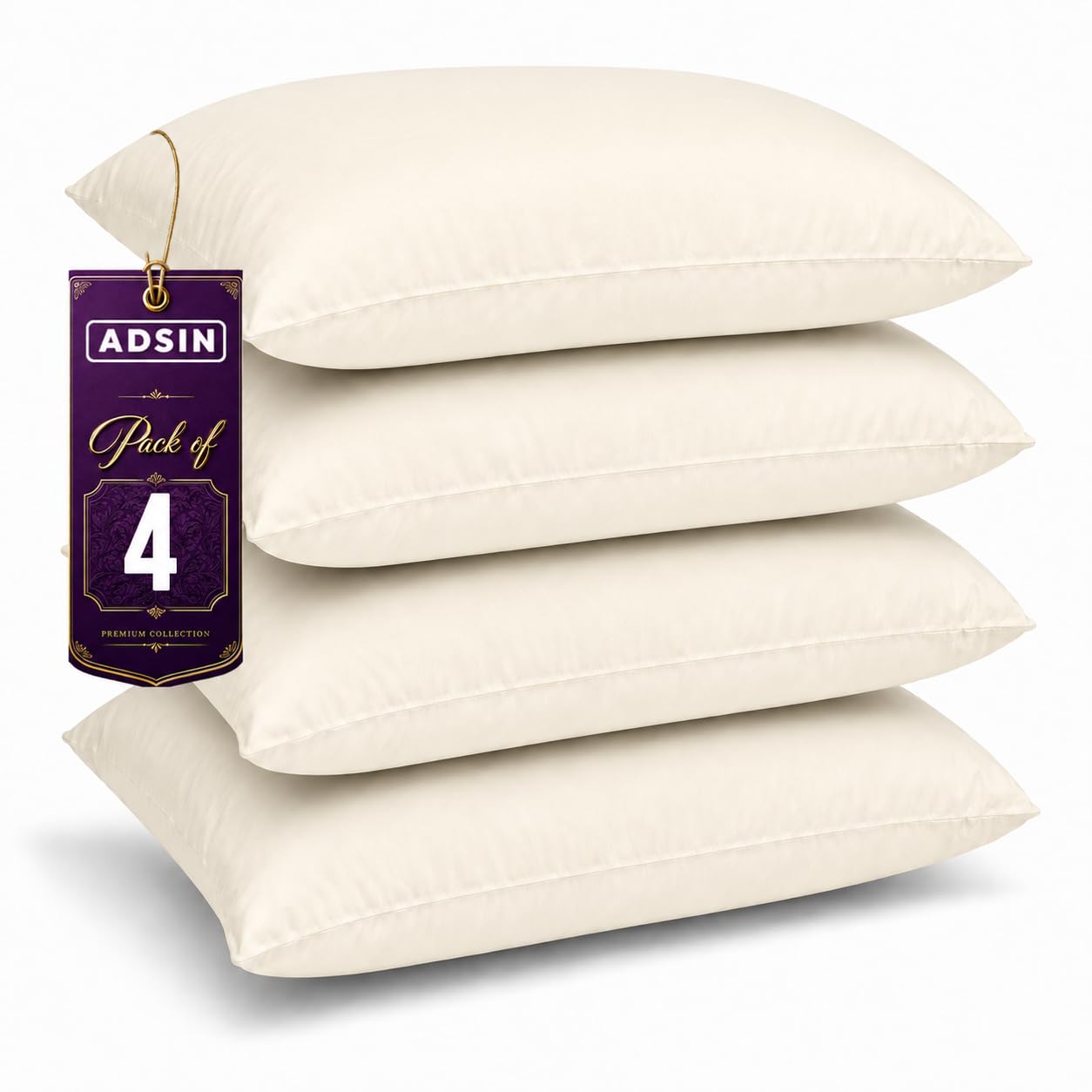 adsin Duck Feather Pillows 4 Pack Luxury Hotel Quality Bed Pillows Soft Cotton Cover with Natural Duck Feather Filling Medium Firm Support for Side, Back & Front Sleepers Breathable
