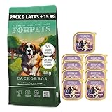 FORPETS Pack Cachorros 15kg + 9 Latas Grain Free Ternera e Hígado, Pienso Natural con Salmón, Pollo y Arroz Integral, Alta en Proteínas y Omega 3, Crecimiento Saludable, Digestión Fácil, Pelaje Sano