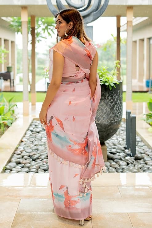 Image of RAJESHWAR FASHION WITH RF Soft Linan Cotton Summer collection rose digital print Traditional look saree beige