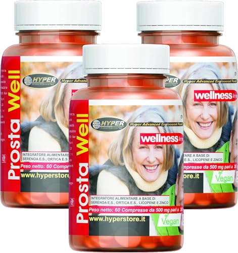 Hyper Integratore Prostata con Serenoa Repens (Saw Palmetto) Prosta Well | Favorisce il benessere di Prostata e Vie Urinarie con Licopene, Ortica e Zinco | 3x60 Compresse Prodotte in Italia