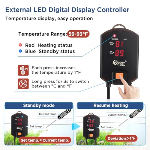 Image of hygger Aquarium Arowana Heater,300W Removable Shell Submersible Fish Tank Heater with LED Digital Display,800W for 25-80 Gallon Medium and Large Freshwater and Saltwater Fish Tank