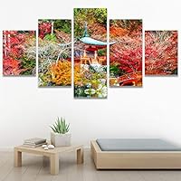 SIGNWIN 5 Panel Canvas Wall Art Modern Art Multicolor Nature Photography Relax/Calm Romantics Waterfall for Home Decorations Ready to Hang - 60