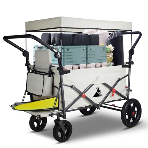 TOPWELL Bollerwagen klappbar mit 2 Sitzen und Bremsen,Campingwagen für...