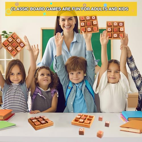 3 sets de juego de mesa Tic Tac Toe de madera clásico miniatura 4