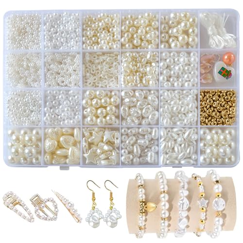 YIZITU Set di 720 perline bianche per la creazione di gioielli, braccialetti e orecchini fai da te