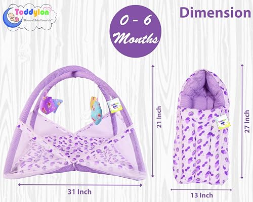 Image of Toddylon Baby Bed New Born Baby Bedding Set Combo of Baby Mattress with Mosquito Net | Carry Bag | Cotton Beds | Carry Bag | Unisex Infants (0-6 Months) (2PCS Set)