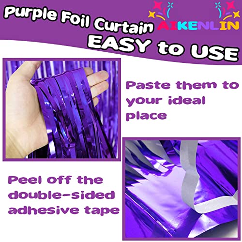 Image of 4 Pack 3.2Ft x 8.2Ft Purple Foil Fringe Curtain Backdrop, Metallic Tinsel Foil Fringe Streamers Curtains Background for Photo Booth, Birthday, Wedding, Halloween, Christmas Party Decoration
