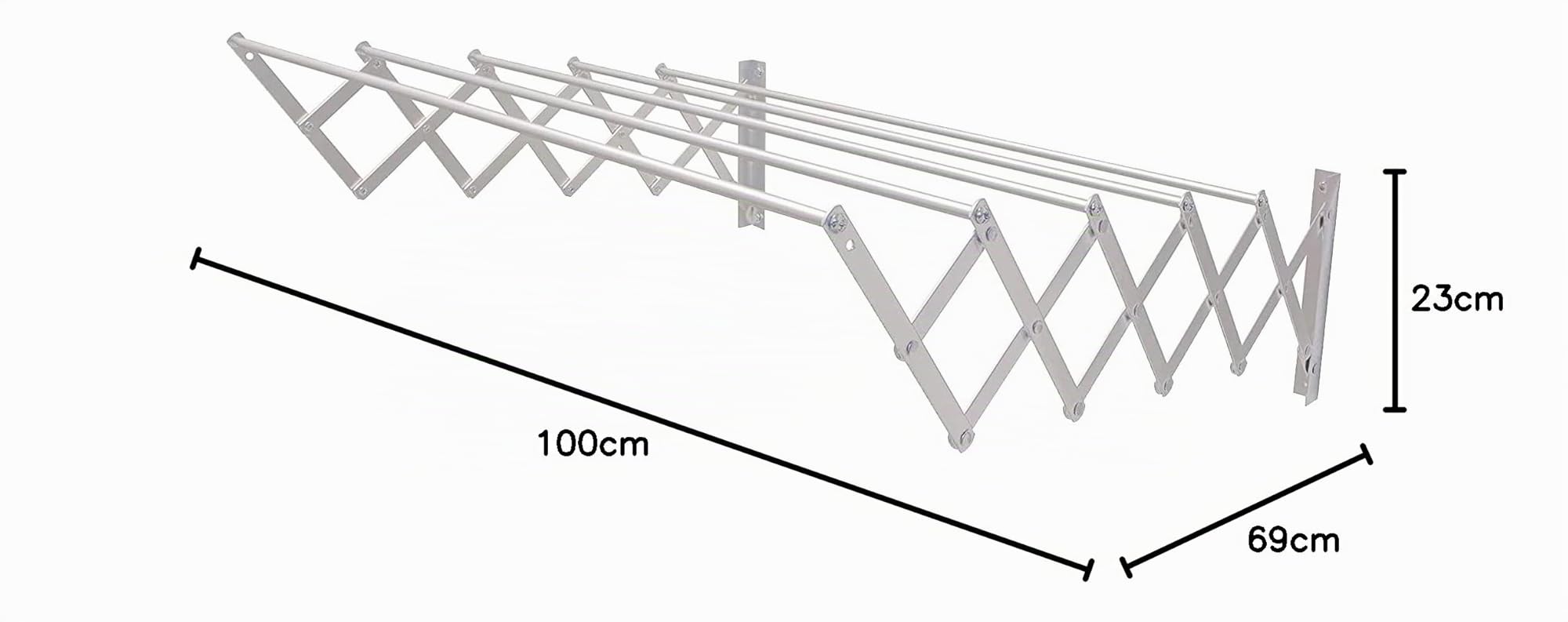 Amig – Stendibiancheria da parete estensibile - Misure: 100x14x3 cm - Superficie di stenditura: 5 m - Alluminio inox - Viteria in acciaio inox - Per interni ed esterni - Facile installazione