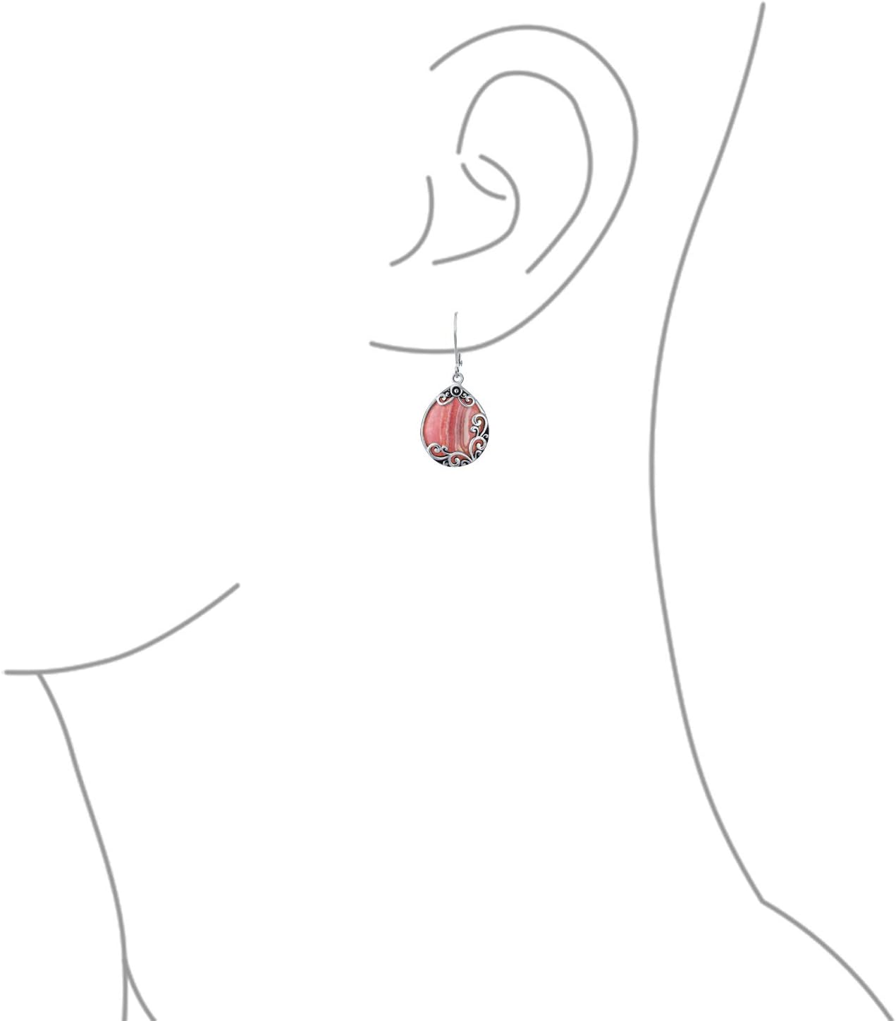 Boho Western Birthstones Semi Precious Gemstone Large Flat Teardrop Filigree Scroll Lever Back Dangle Earrings For Women Oxidized .925 Sterling Silver