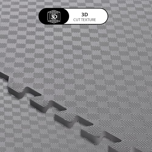 Image of EASY HOME Interlocking Floor Gym Mats for Home and Living Room, Rubber Floor Workout Mat for Exercise, Super Absorbent EVA Foam Mat- 60x60cm - 25mm Thickness, Grey (4 Tiles - 16Sqft)