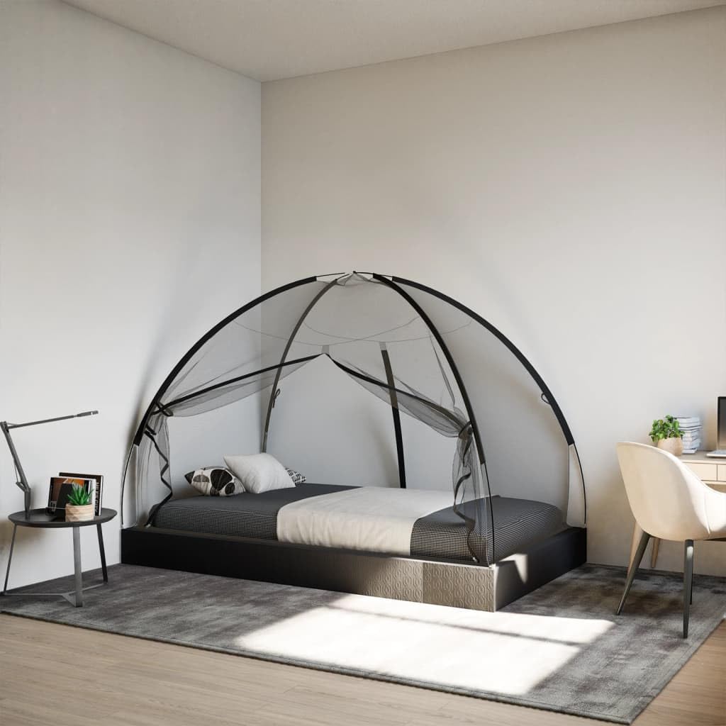 Moskitonetz Mongolisch mit Löchern pro Quadratzoll, Schwarz, 200x120x, Fiberglasgestänge, Polyester feinmaschiges-Zelt für Bett, Camping, Outdoor und Schlafen