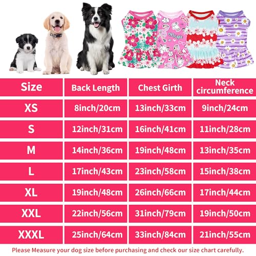 4PCS Dog Dresses Shirts for Small Dogs Girl Female Pink Purple Red Puppies Doggies Kittens Skirts Summer Clothes Pet Apparel Floral Sundress Small Daisy Unicorn Stretchable Outfit S - Image 3