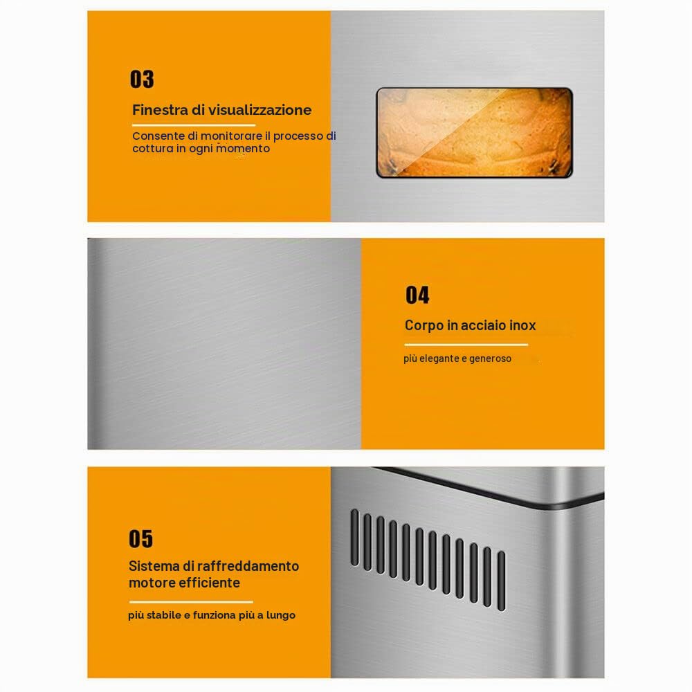 Macchina per il pane 19 in 1, in acciaio inox, con pannello touch digitale, 650 W, con scatola automatica degli ingredienti