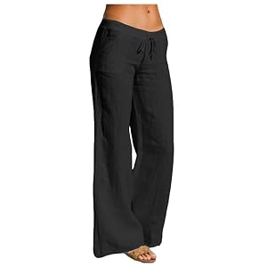 High Waist Wide Leg Pants for Women Drawstring Loose Fit Plus Size Casual Summer Palazzo Trouser Beach Wear