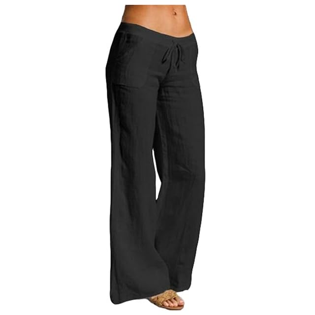 High Waist Wide Leg Pants for Women Drawstring Loose Fit Plus Size Casual Summer Palazzo Trouser Beach Wear