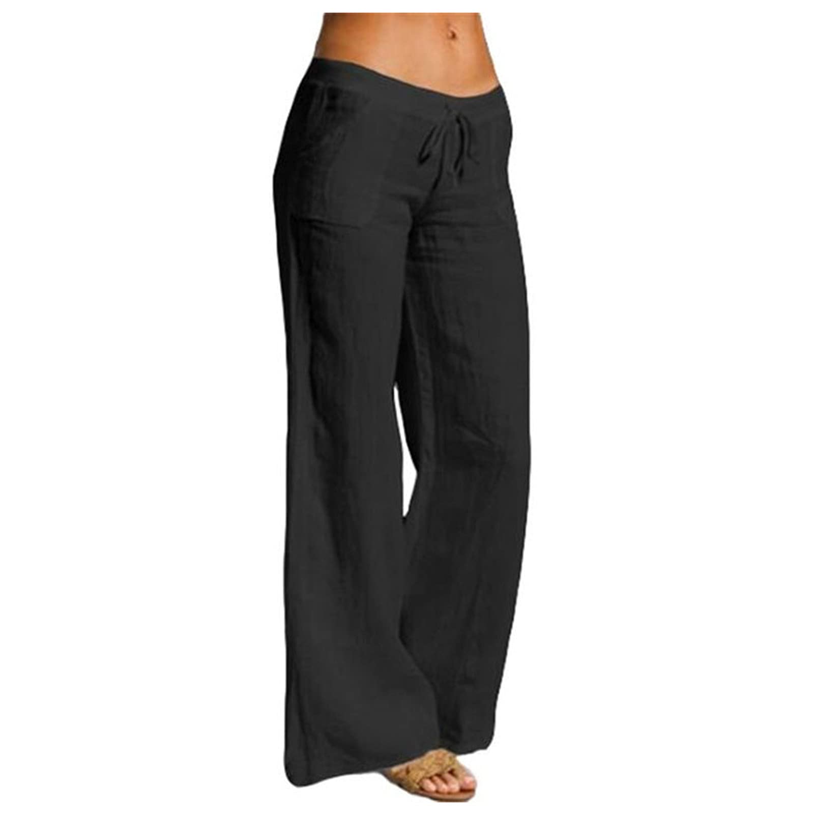 High Waist Wide Leg Pants for Women Drawstring Loose Fit Plus Size Casual Summer Palazzo Trouser Beach Wear