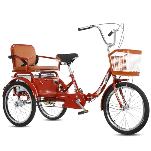 KIBONCY Triciclo para Adultos, Bicicleta de 3 Ruedas de 16 Pulgadas, Cesta de Carga Grande, Frenos de Disco Doble, Asiento cómodo, para Hombres y Mujeres Mayores A