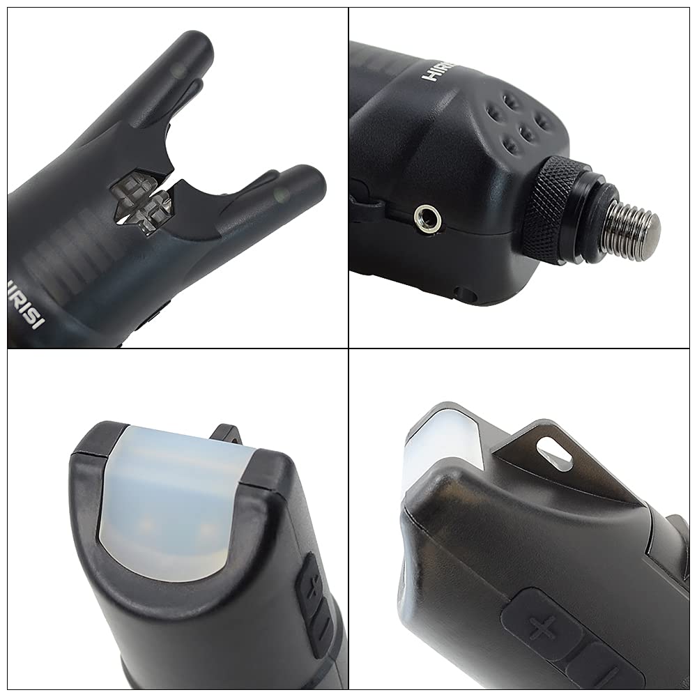 TMC Lot de 4 détecteurs de morsure sans fil pour carpe avec LED roulantes, prises jack 2,5 mm, mémoire LED 20 secondes, livré dans un étui