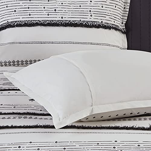 Image of INK+IVY Luxurious Cotton-Bedding Set - Mid Century Trendy Geometric Design, All Season Cozy-Cover With Matching-Shams, Full /Queen, Nea Trims Black /Multi
