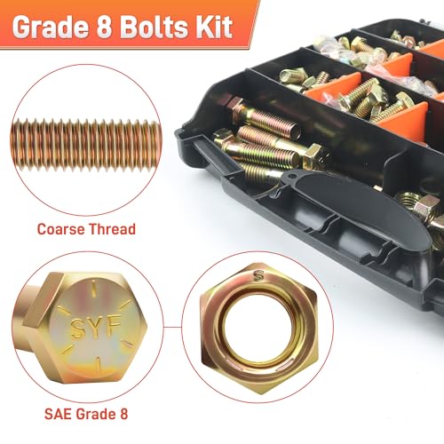 Image of Quibbay 924Pcs Grade 8 Bolts and Nuts Assortment Kit, 1 /4-20, 5 /16-18, 3 /8-16, 1 /2-13 Heavy Duty Hex SAE Assorted Bolts Nuts and Washers Kit, Carbon Steel Machine Hardware Screw Sets with Case
