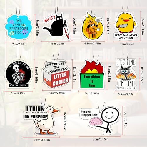 Image of 10Pcs Funny Car Air Freshener Hanging Decor Cute Accessories for Auto Interior, Funny Mirror Decor Hanging Cars Freshener Interior Gift for Men Women
