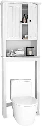 Lulive Almacenamiento sobre el inodoro almacenamiento de baño de 3 niveles sobre el inodoro con puertas dobles armario de almacenamiento de madera