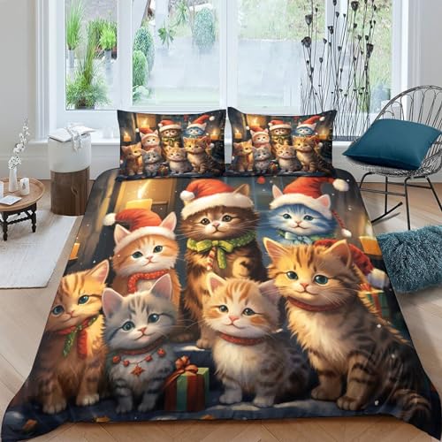 Housse de couette Noël chat imprimé 3D microfibre de lit - 2