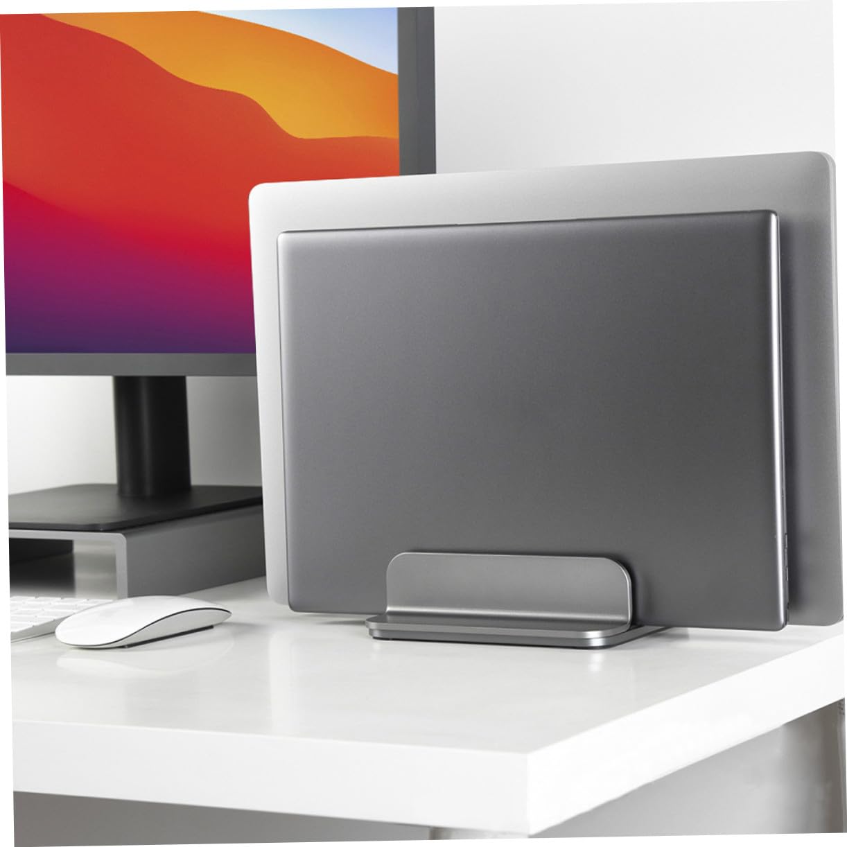 Mikinona Soporte Vertical Dual para Portátiles de Aluminio Base Estable para Ordenadores y Tablets de y Resistente para Oficina