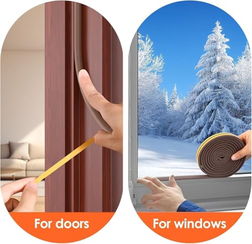 Image of Door Weather Strip Draught Excluder for Doors Self Adhesive Foam Draft Excluder for Windows Door Insulation Strip Weather Stripping Door Seal Strip, Epdm, Foam, Rubber (Brown)